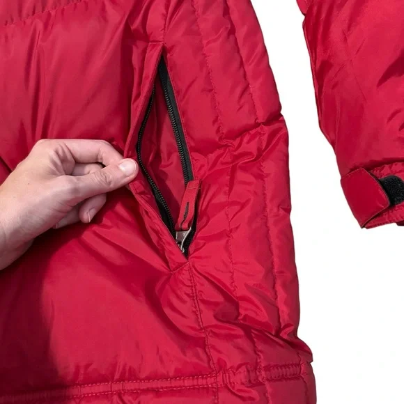 VTG Nike Puffer Down Filled Coat Mens Large Red Back Center Swoosh Y2K
